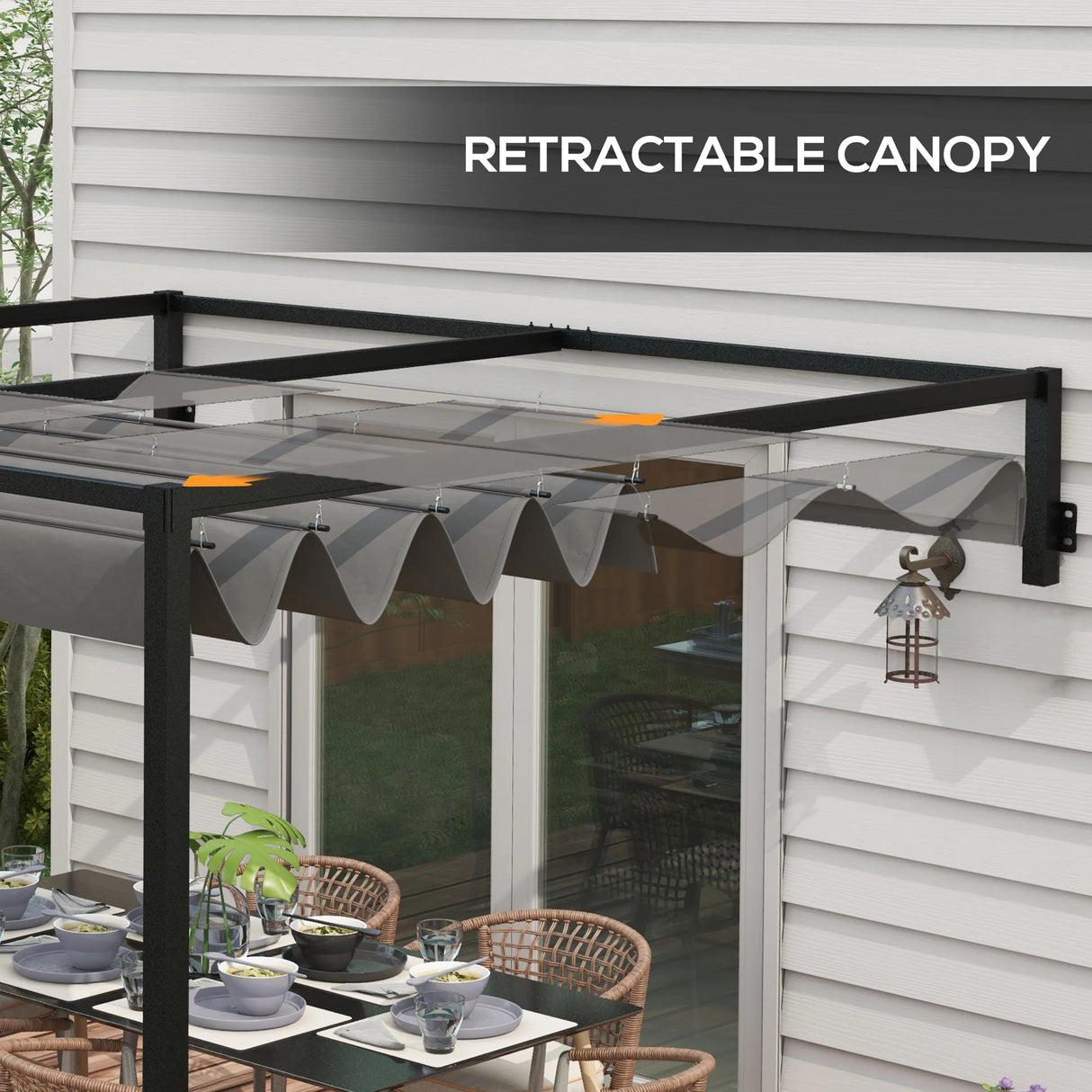 Outsunny 2 x 3(m) Lean To Steel Pergola, with Moving Fabric Canopy - Dark Grey