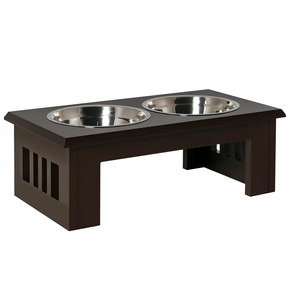 PawHut Raised Dog Feeding Bowls with Stand, Stainless Steel for Medium Dog, 58L x 31W x 25H cm - Brown