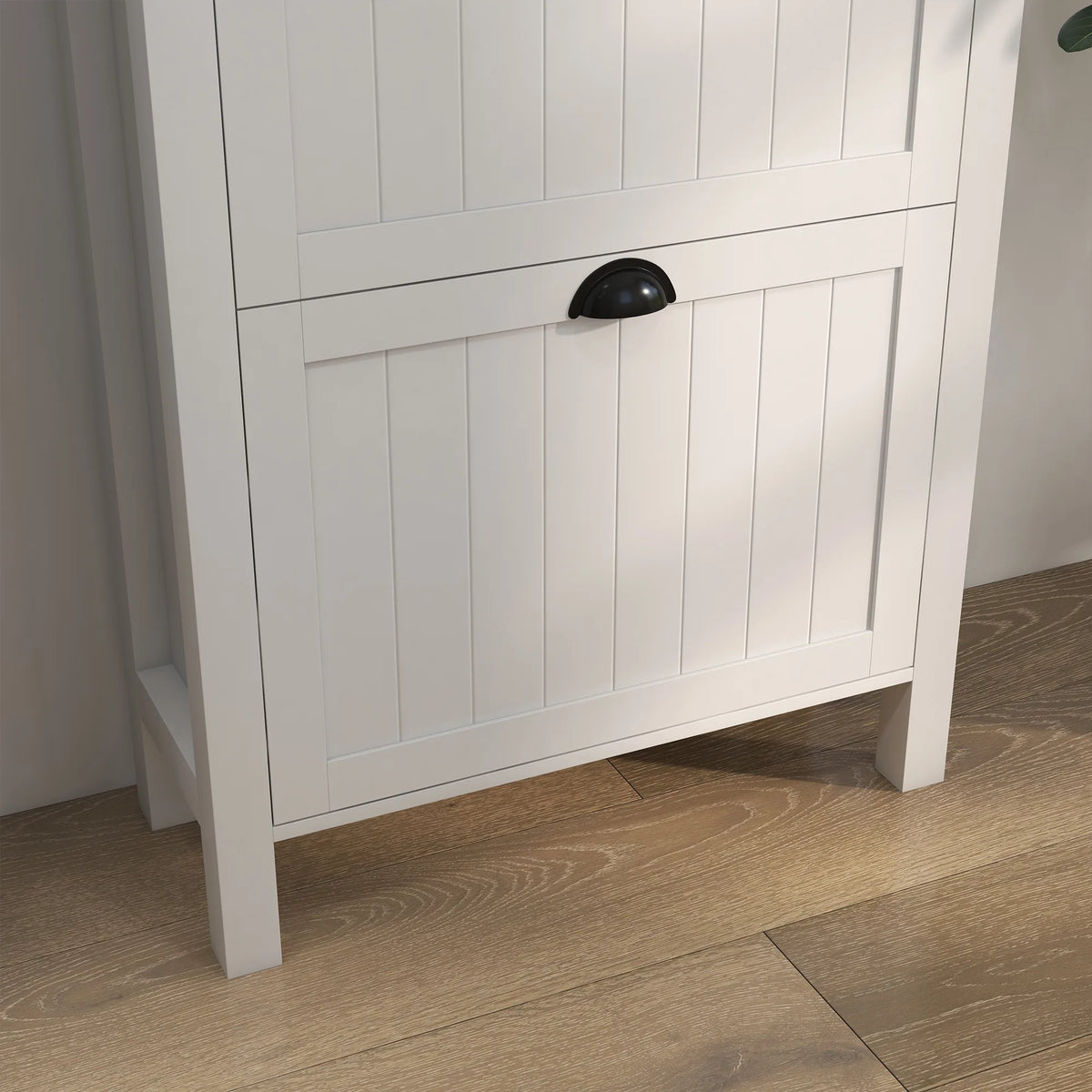 HOMCOM Narrow Shoe Cabinet with 2 Flip Drawers and Adjustable Shelves, White