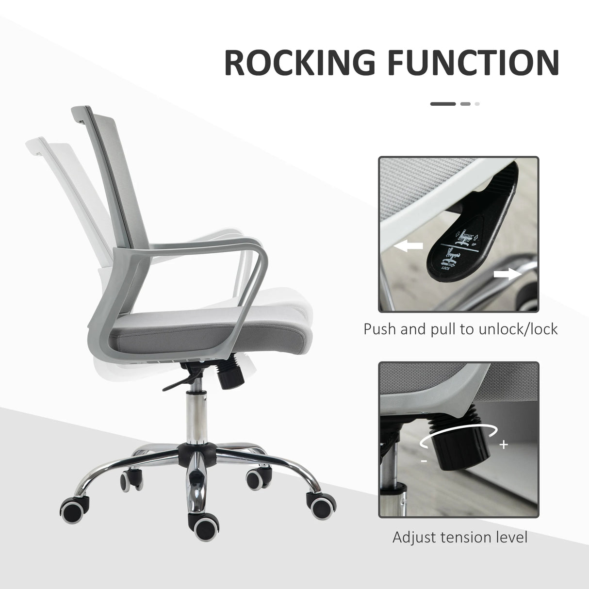 Vinsetto Ergonomic Desk Chair Mesh Office Chair with Adjustable Height Armrest and 360 Swivel Castor Wheels Grey