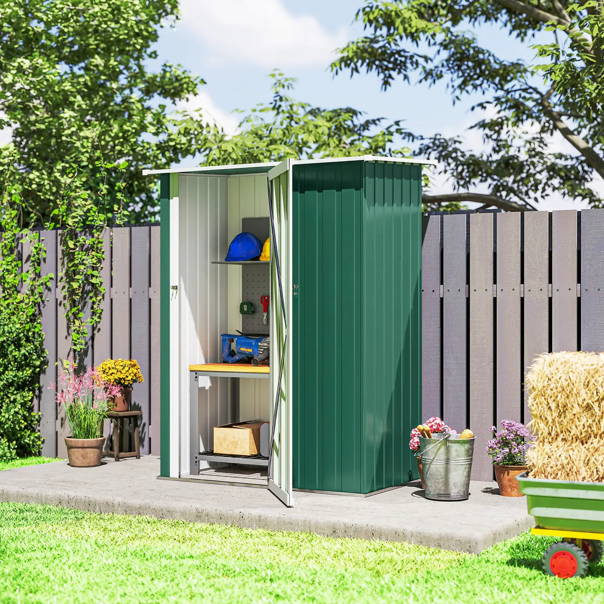 Outsunny 5x3 Garden Shed Metal Outdoor Tool Shed with Sloped Roof, Lockable Door for Gardeners, Green