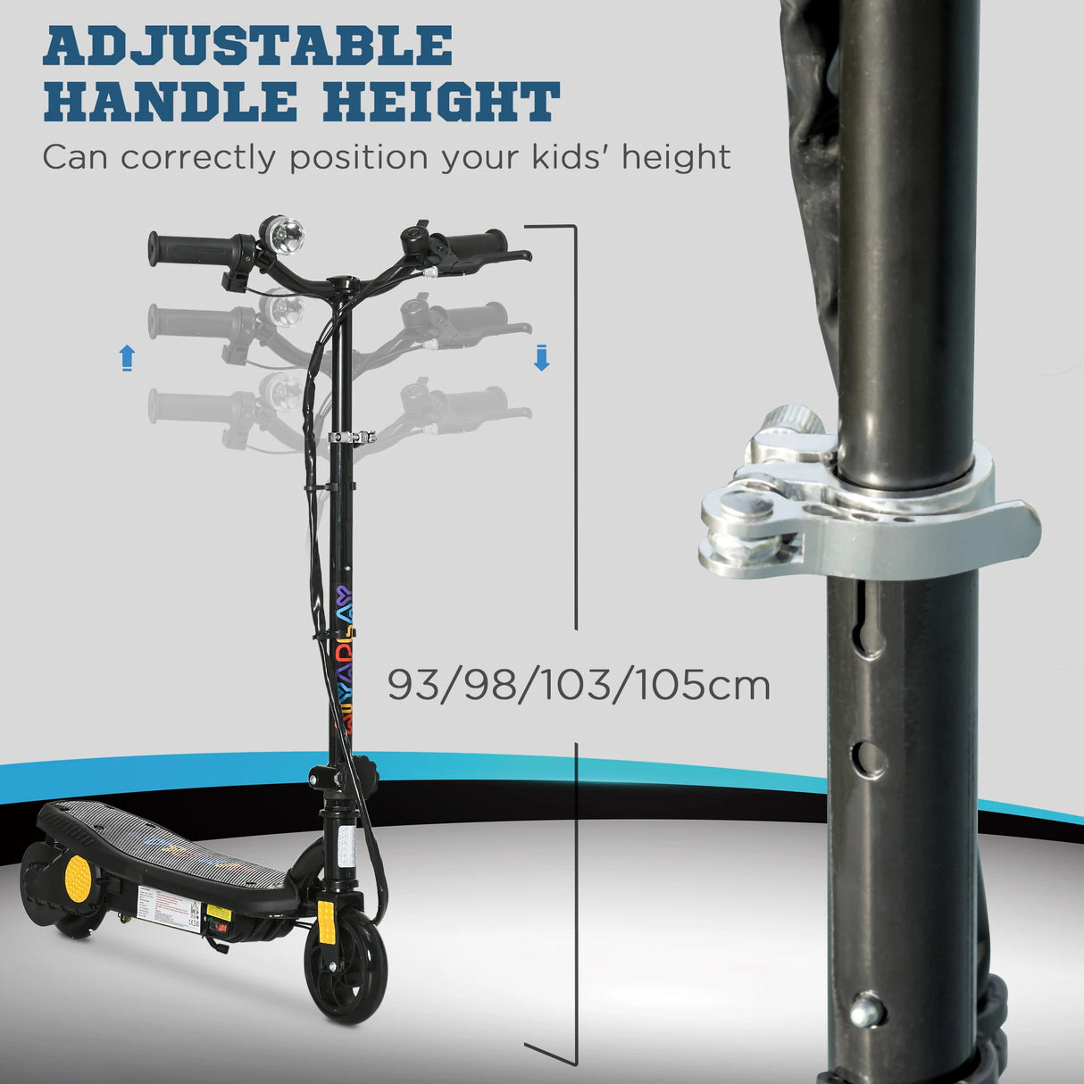 HOMCOM Foldable Electric Scooter, with LED Headlights, for Ages 7-14 Years, Black