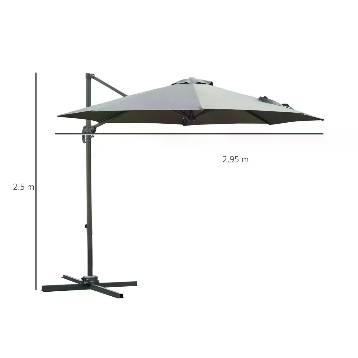 Outsunny 3(m) Offset Parasol Cantilever Hanging Umbrella 360 Rotation w/ Base Dark Grey