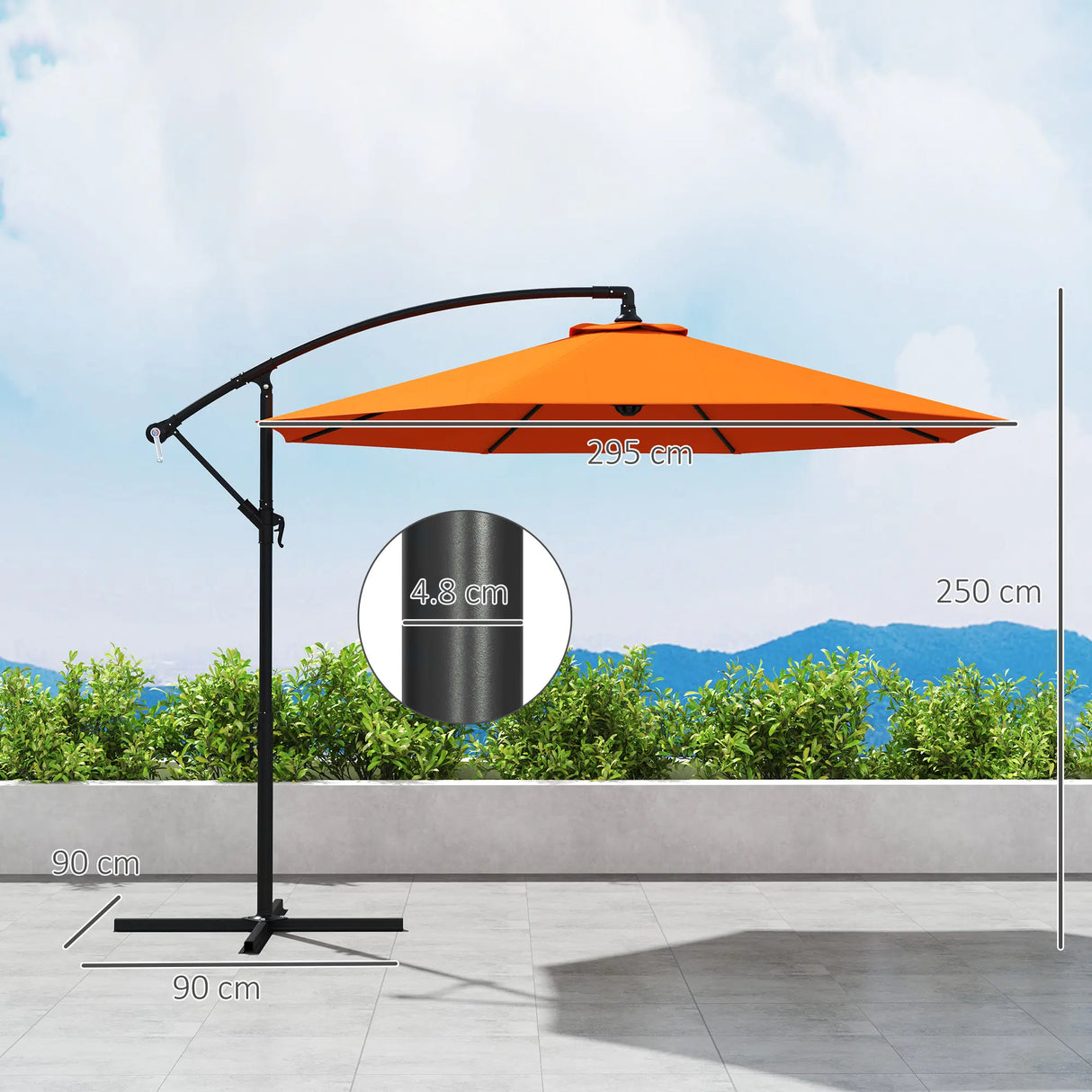 Outsunny 3m Garden Banana Parasol with Cross Base for Garden Family Use, Orange