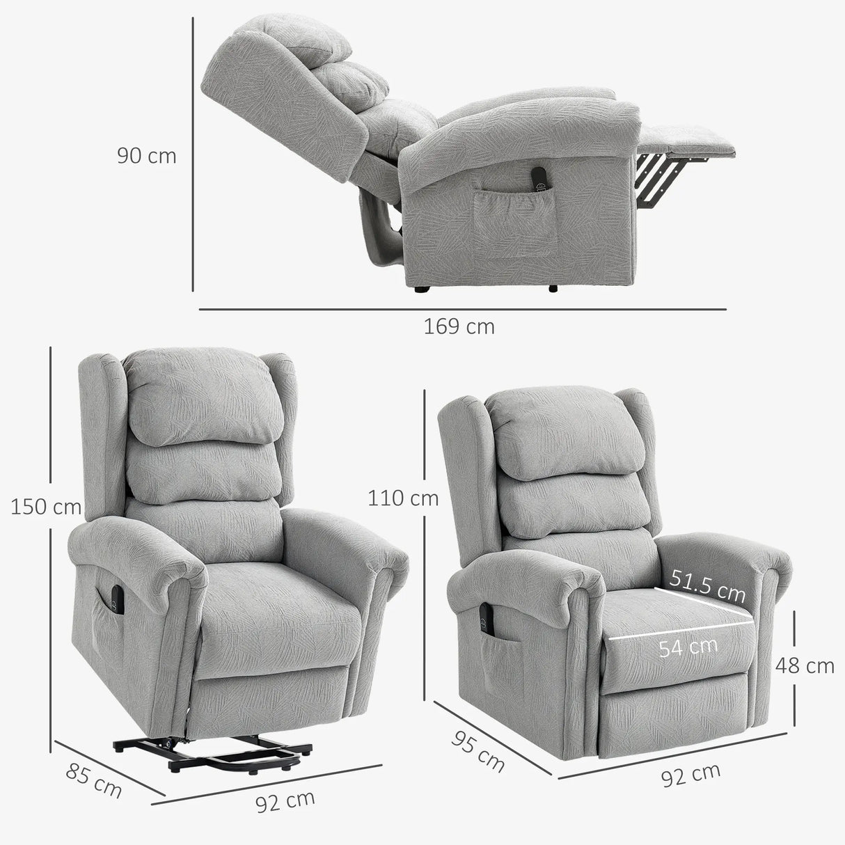 HOMCOM Velvet-Feel Electric Riser Recliner Chair - Grey
