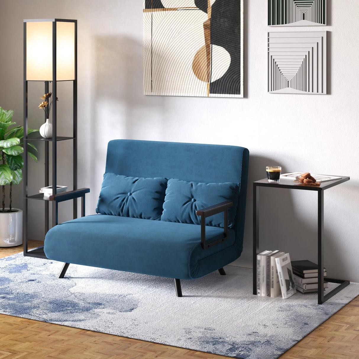 HOMCOM C-Shaped Side Table, Bedside Table with Metal Frame, Accent Sofa Couch Table for Living room, Bedroom, Brown and Black