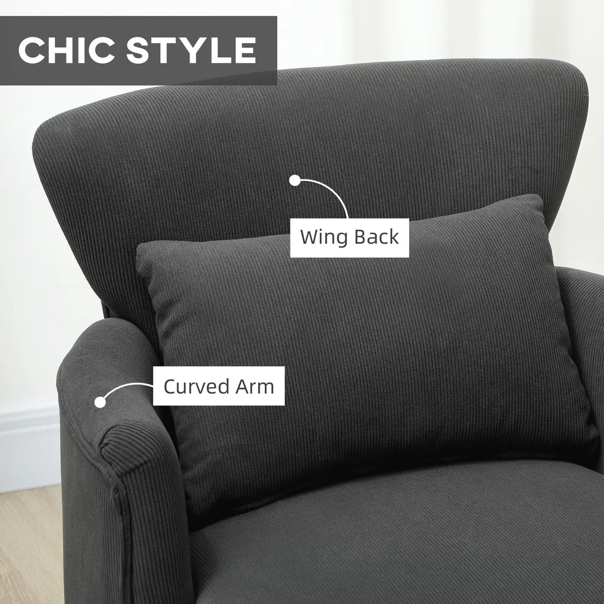 HOMCOM Corduroy Retro Accent Chair - Black