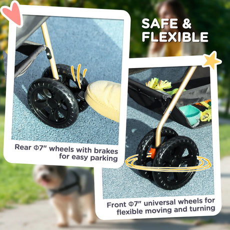 PawHut PawH 3-in-1 Pet Stroller, Folding Four-Wheel Dog Pram with Detachable Carrier for Mini Dogs, Cats, Grey