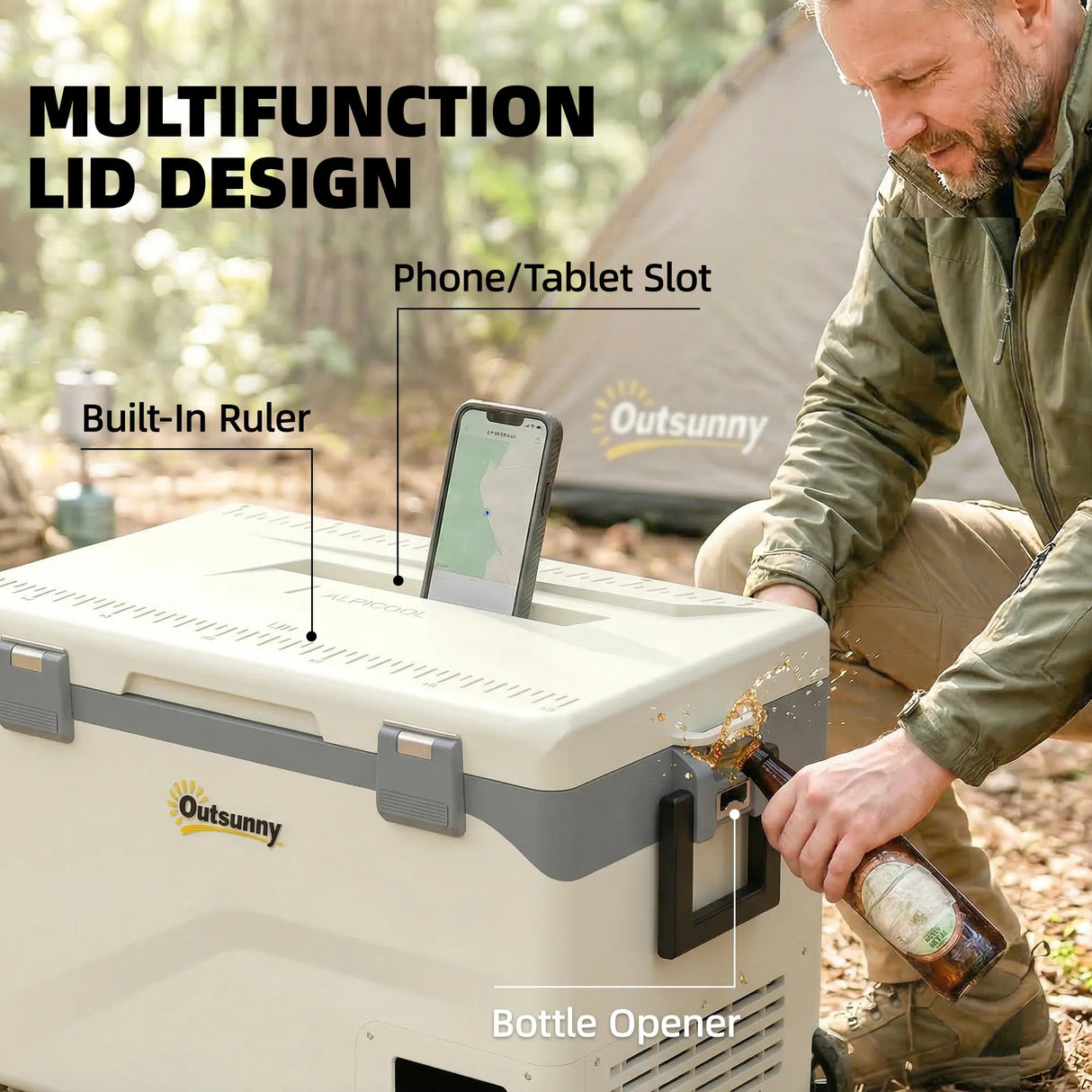 Outsunny 42.5L Compressor Car Fridge Freezer, Camping Refrigerator with App Control, 20C-20C