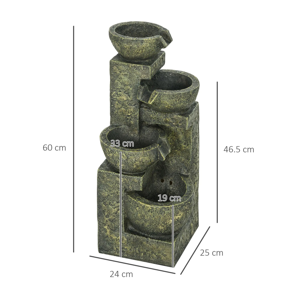 Outsunny Garden Water Feature Waterfall Fountain with 4-Tier Stone Look Bowls, Adjustable Flow