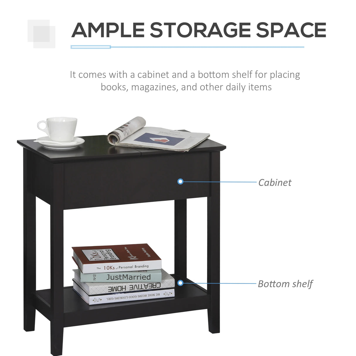 HOMCOM End Table, Narrow Side Table with Flip Top , Shelf, Dark Coffee