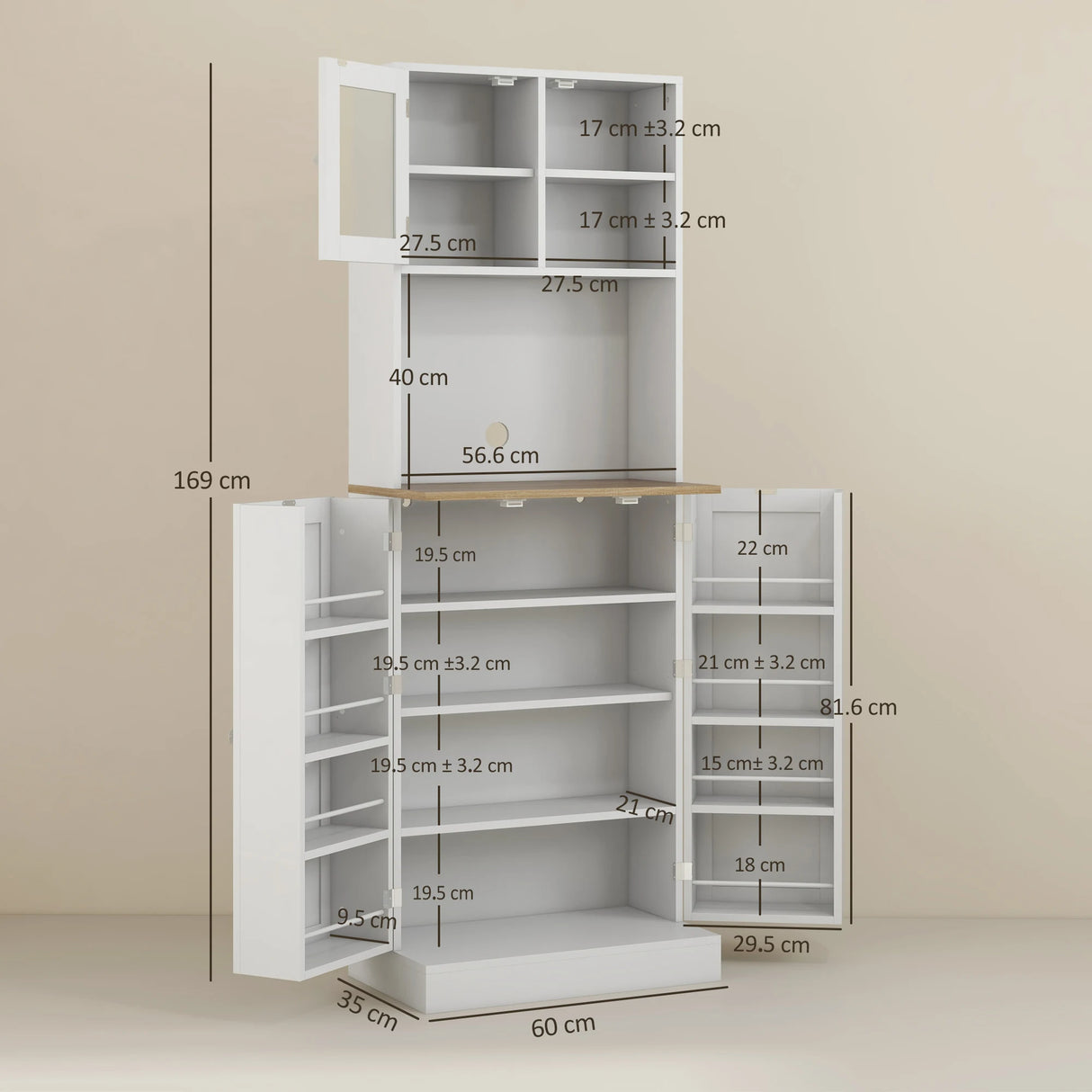 HOMCOM Two-Part Kitchen Storage Cabinet - White