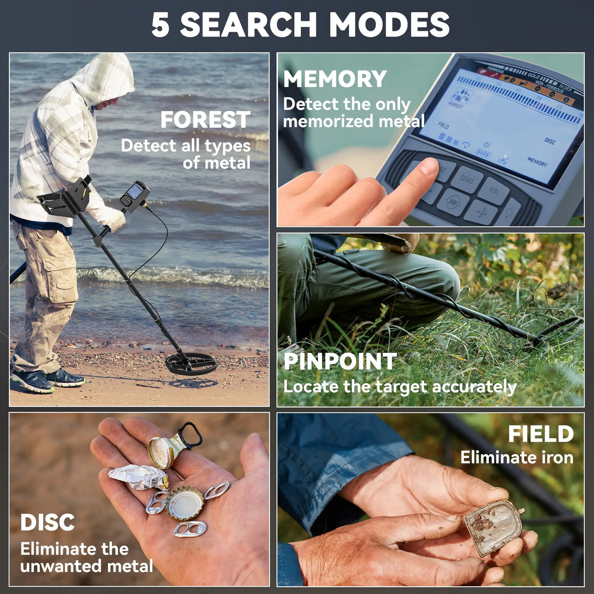 Outsunny Metal Detector for Adults and Beginners, Gold Detector with Higher Accuracy IP68 Waterproof Coil, 5 Professional Modes with Pinpoint & Memory Mode, Bigger Backlit LCD Display with DSP Chip