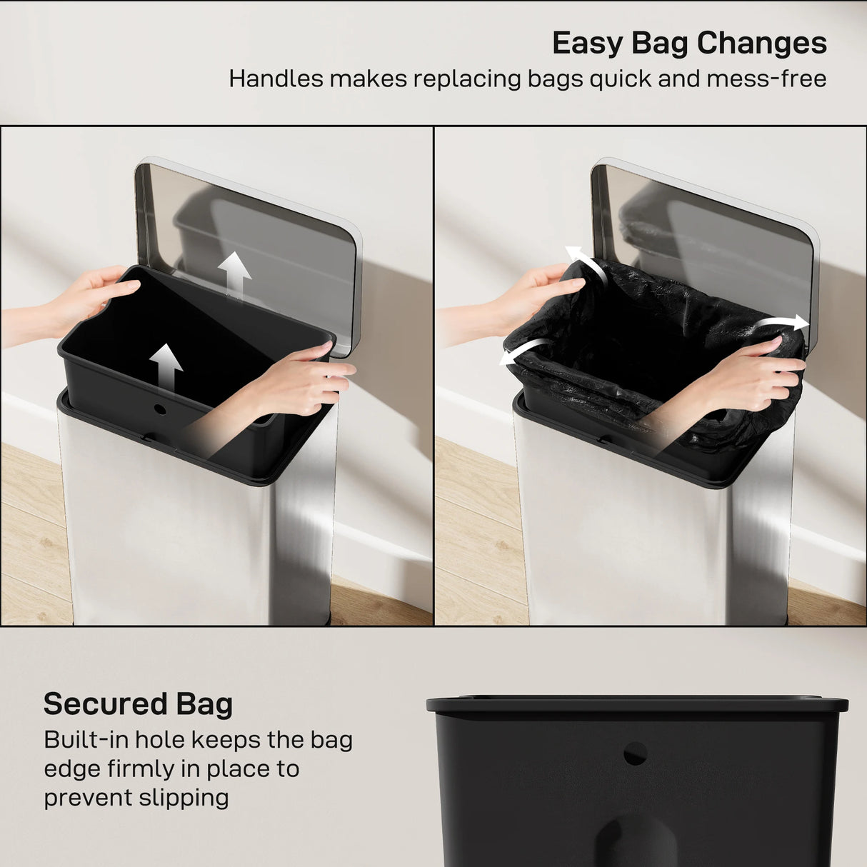 HOMCOM 20L Kitchen Bin with Soft-Close Lid and Stay-Open Function, Stainless Steel Pedal Bin with Removable Inner Bucket for Kitchen, Office, Home, Silver Tone