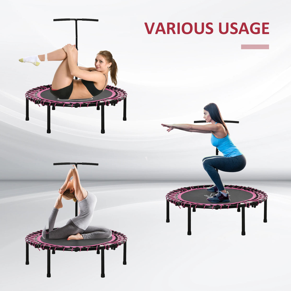 HOMCOM Mini Round Steel Frame Trampoline w/ Adjustable Handle, Pink