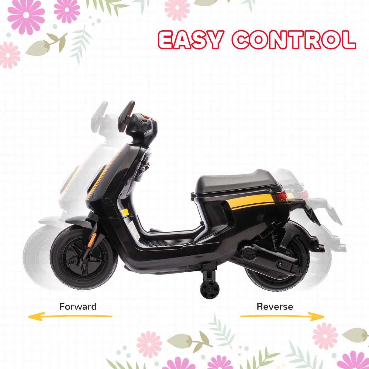 AIYAPLAY 6V Ride on Motorbike, Kids Electric Motorbike w/ Headlights, Music, Training Wheels, for Ages 18-36 Months, Black