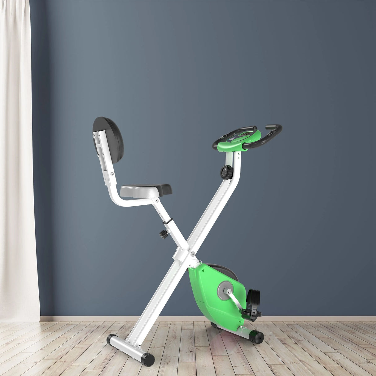 HOMCOM Folding Exercise Bike, Fitness Bicycle Indoor Trainer, 8-Level Magnetic Resistance Adjustable, with LCD Monitor, Pulse Sensor, Green