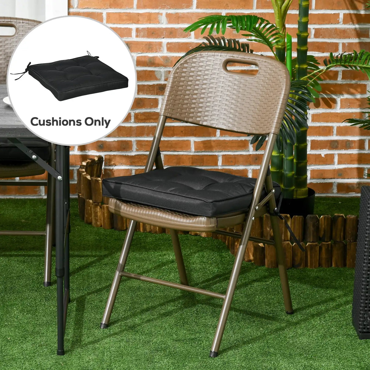 Outsunny Set of 4 Garden Seat Cushion with Ties, 42 x 42cm Replacement Dining Chair Seat Pad, Black