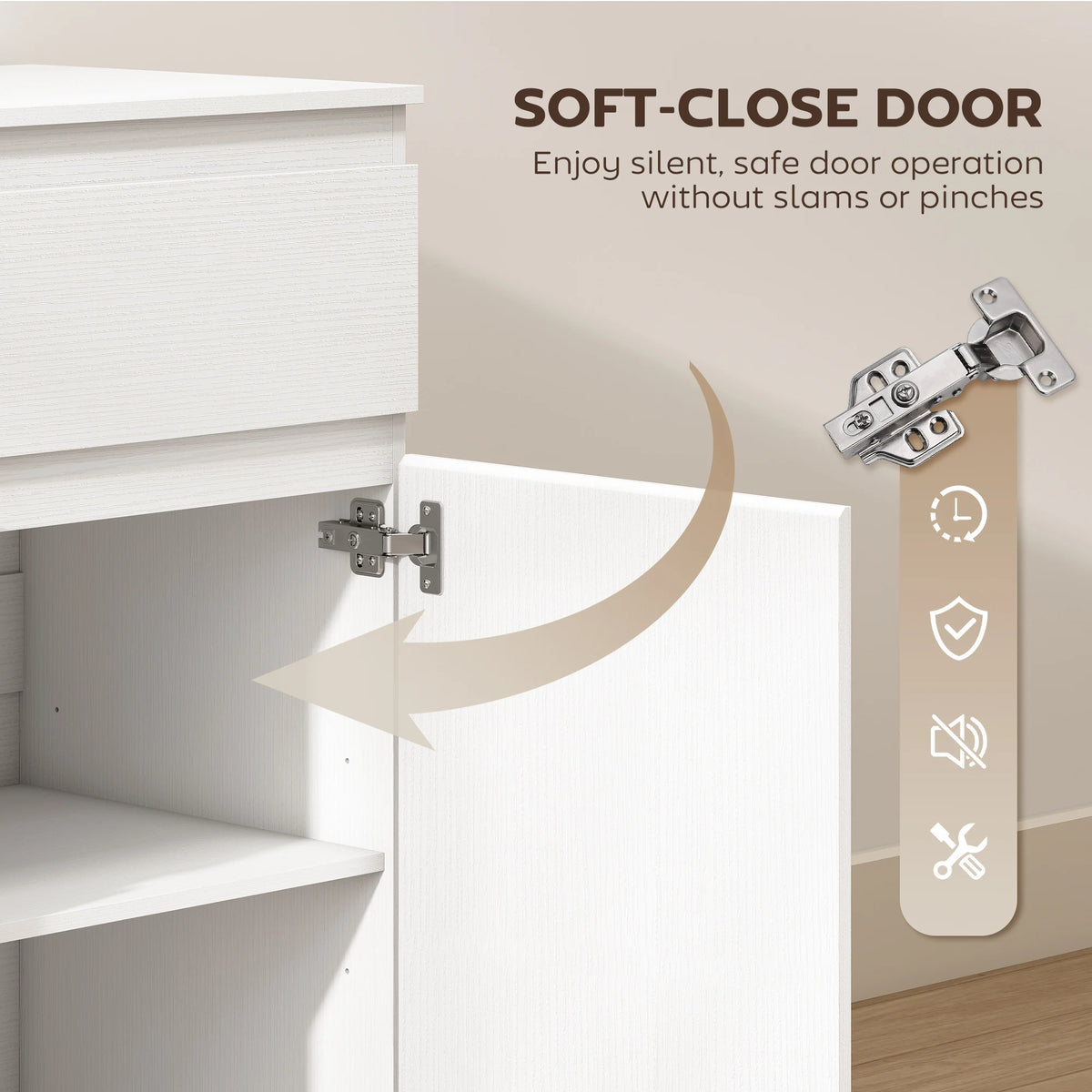HOMCOM Modern Sideboard, Sideboard Storage Cabinet with 5 Drawers, Adjustable Shelf, Soft-Close Door, White
