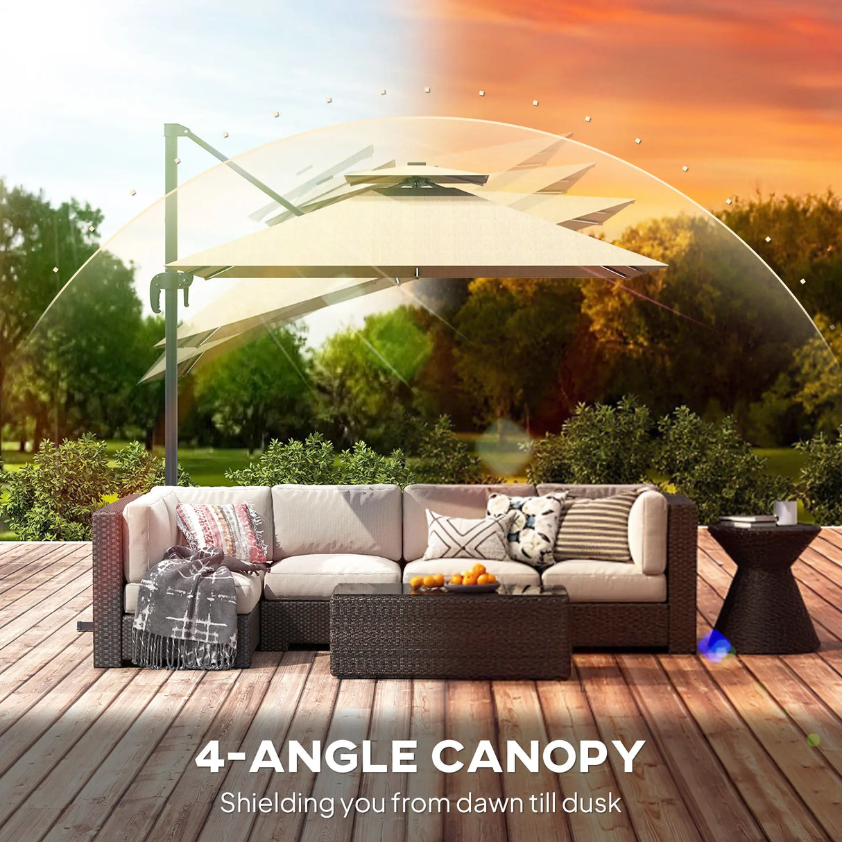 Outsunny 2.5m Cantilever Parasol with Solar Powered LED Lights, 360 Rotation, Tilt Adjustment, Crank Handle, Khaki