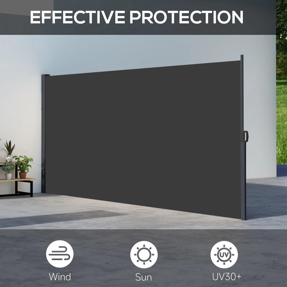 Outsunny Retractable Side Awning, Outdoor Privacy Screen for Garden, Hot Tub, Balcony, Terrace, Pool, 400 x 180cm, Black