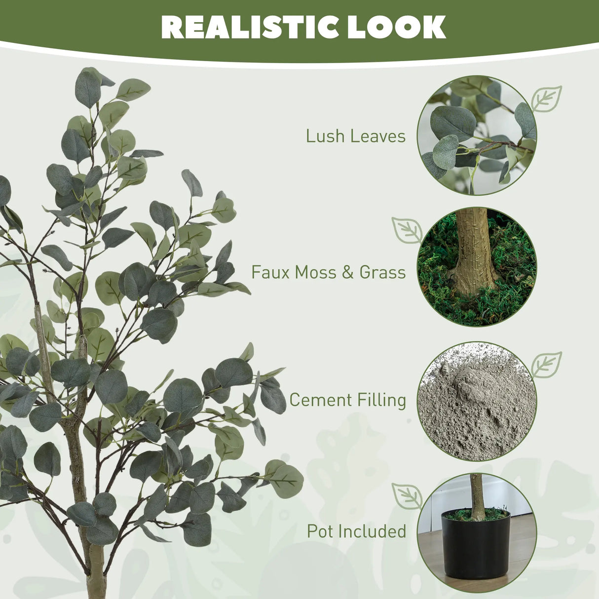 HOMCOM Set of 2 Decorative Artificial Tree, 4ft/ 120cm Silk Eucalyptus Trees with 230 Silver Dollar Leaves in Pot, Fake Plants for Home, Office, Living Room, Indoor Decor