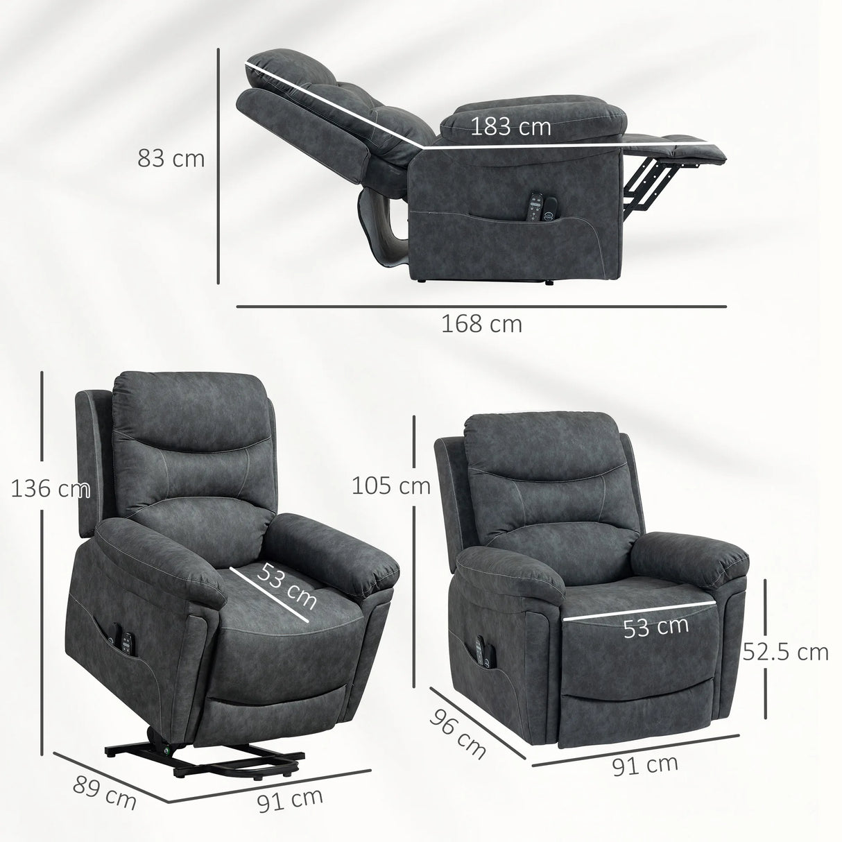 HOMCOM Power Lift Recliner Chair with Vibration Massage, Heat, USB - Grey