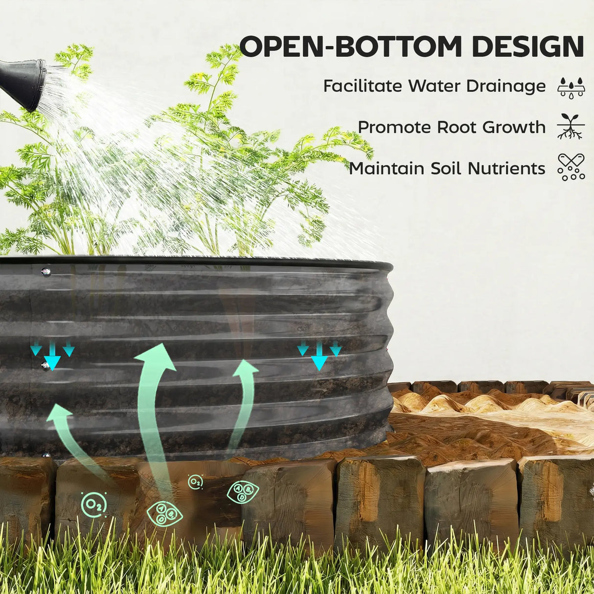 Outsunny Galvanised Raised Garden Bed, Metal Planter Box with Safety Edging, for Flowers, Herbs, Succulents, Dark Grey
