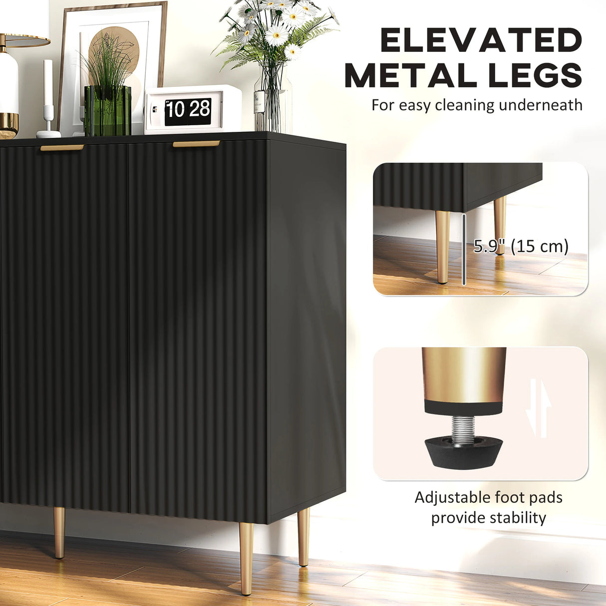 HOMCOM Sideboard Buffet Cabinet, Modern Kitchen Storage Cabinet with 4 Doors and Adjustable Shelves Black