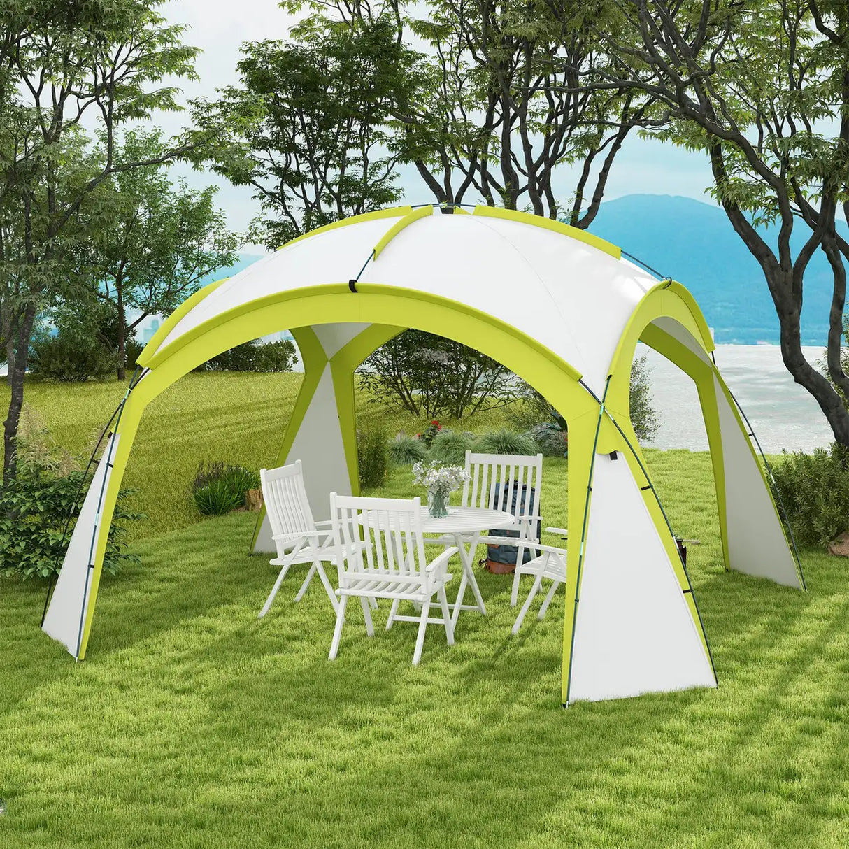 Outsunny 3.5 x 3.5M Camping Gazebo, Outdoor Event Shelter Dome Tent Garden Sun Shelter Patio Spire Arc Pavilion Camp Sun Shade Tent for 6-8 Person, Green