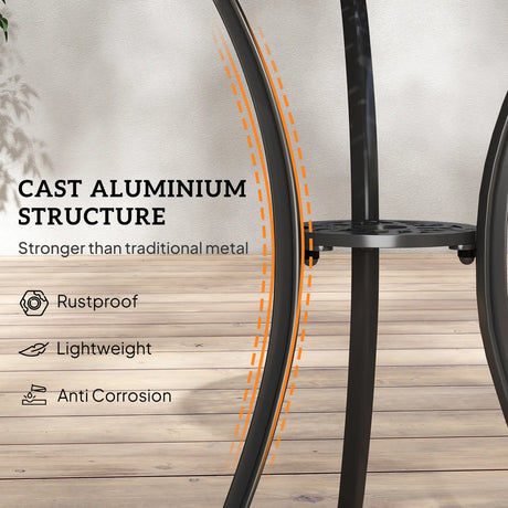 Outsunny 3 Pieces Garden Dining Set for 2, Cast Aluminium Outdoor Dining Set with 2 Armchairs and Round Dining Table with Parasol Hole, Garden Furniture Set, Brown