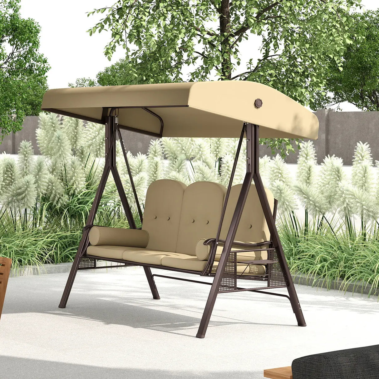 Outsunny Three-Seater Garden Swing Chair - Brown