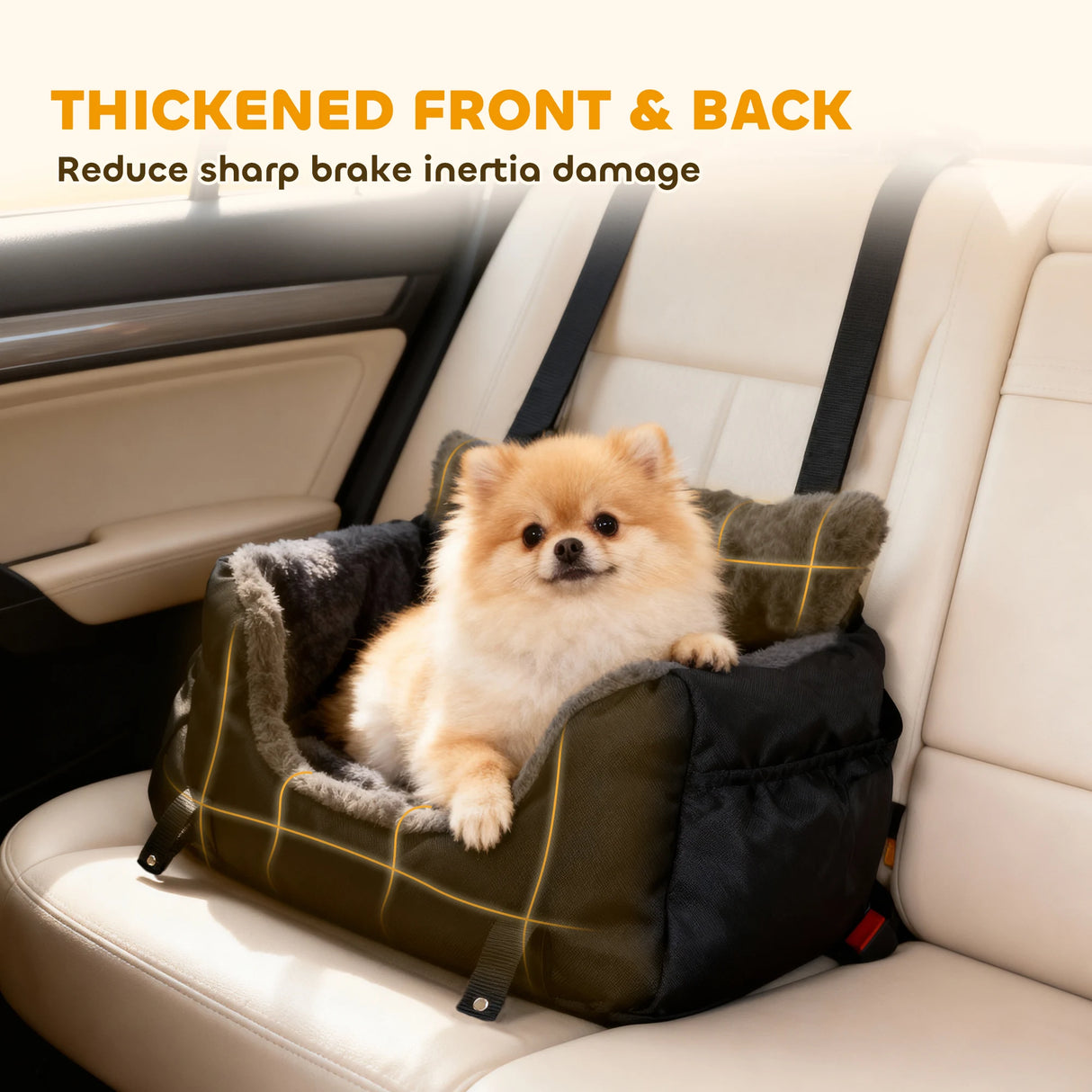 PawHut Dog Car Seat for Small Dogs with Fixed Buckle, Safety Leash, Washable Cover, 58 x 45 x 28 cm, Black