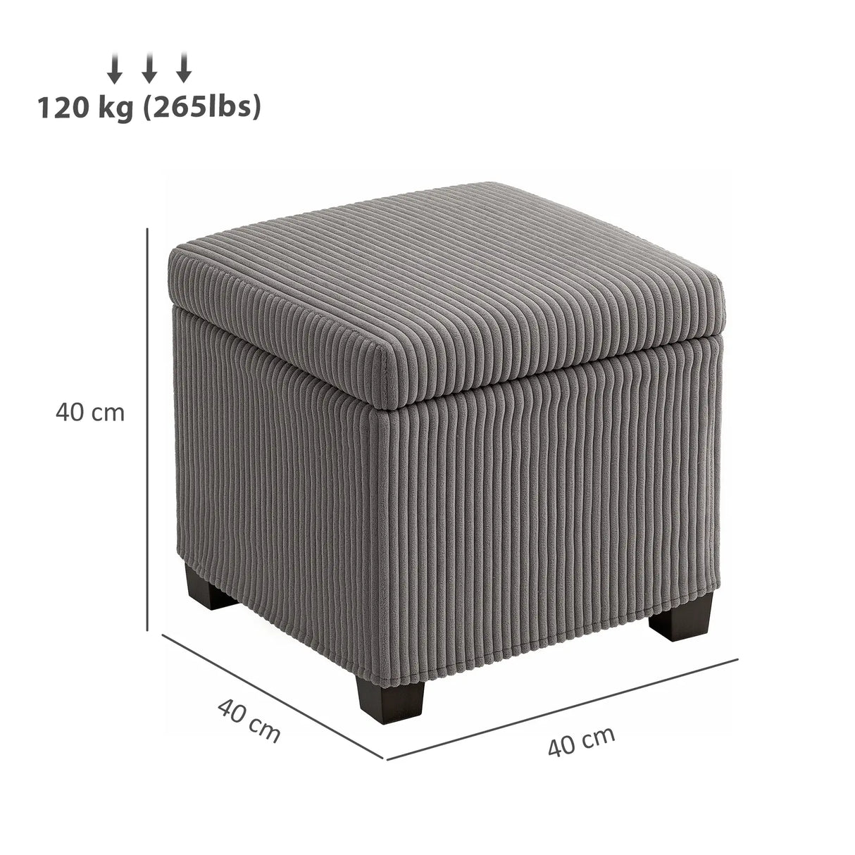 HOMCOM Storage Ottoman Bench, Corduroy Footstool with Removable Lid and Legs, 40cm Storage Chest Box for Living Room, Bedroom, Hallway, Grey