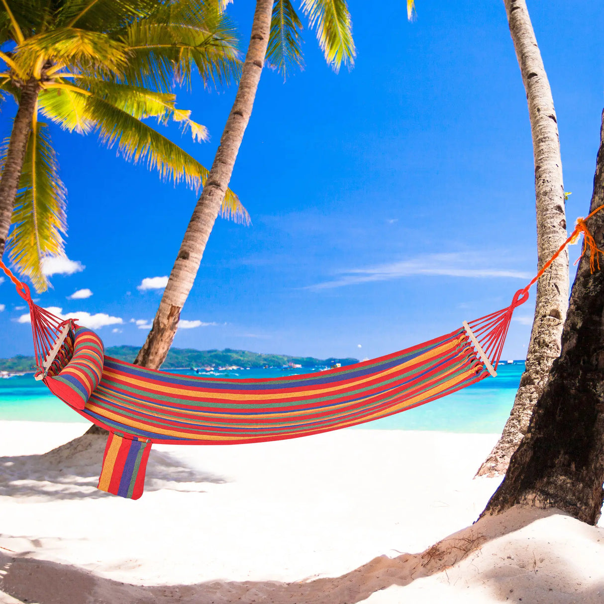 Outsunny Cotton Hammock Soft Portable Swing Sleeping w/ Headrest & Side Pocket Deluxe Swing Chair for Beach, Yard, Bedroom, Patio, Porch, Indoor, Outdoor14270 x 80 cm