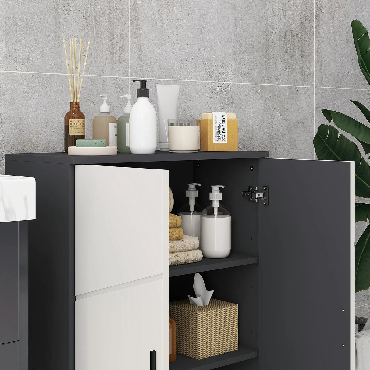 kleankin Small Bathroom Cabinet, Bathroom Storage Cabinet with 2-Doors Cupboard, 2 Adjustable Shelves and Soft Close Mechanism, Grey