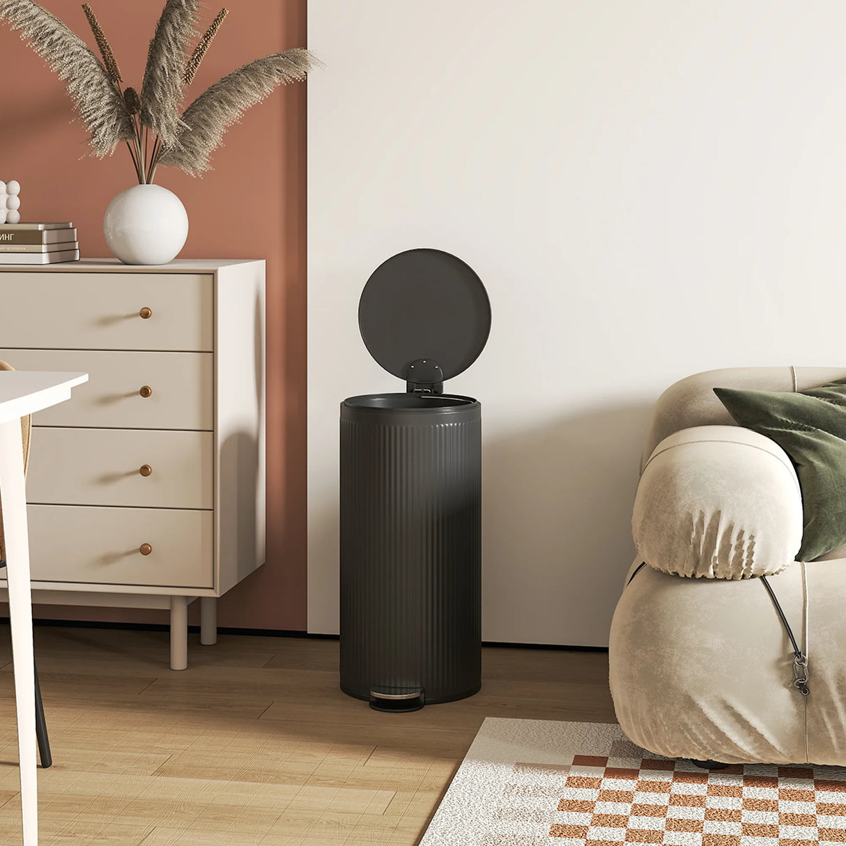 HOMCOM 30 Litre Pedal Kitchen Bin with Soft Close and Stay Open Lid, Rubbish Bin with Removable Inner Bucket for Kitchen, Office, Home, Black