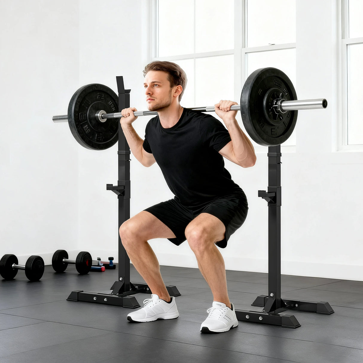 HOMCOM Adjustable Squat Rack, Weight Strength Training Bench Press Rack Weight Bench Supporter for Home Gym Exercise, Max Load 150kg, 124-154cm