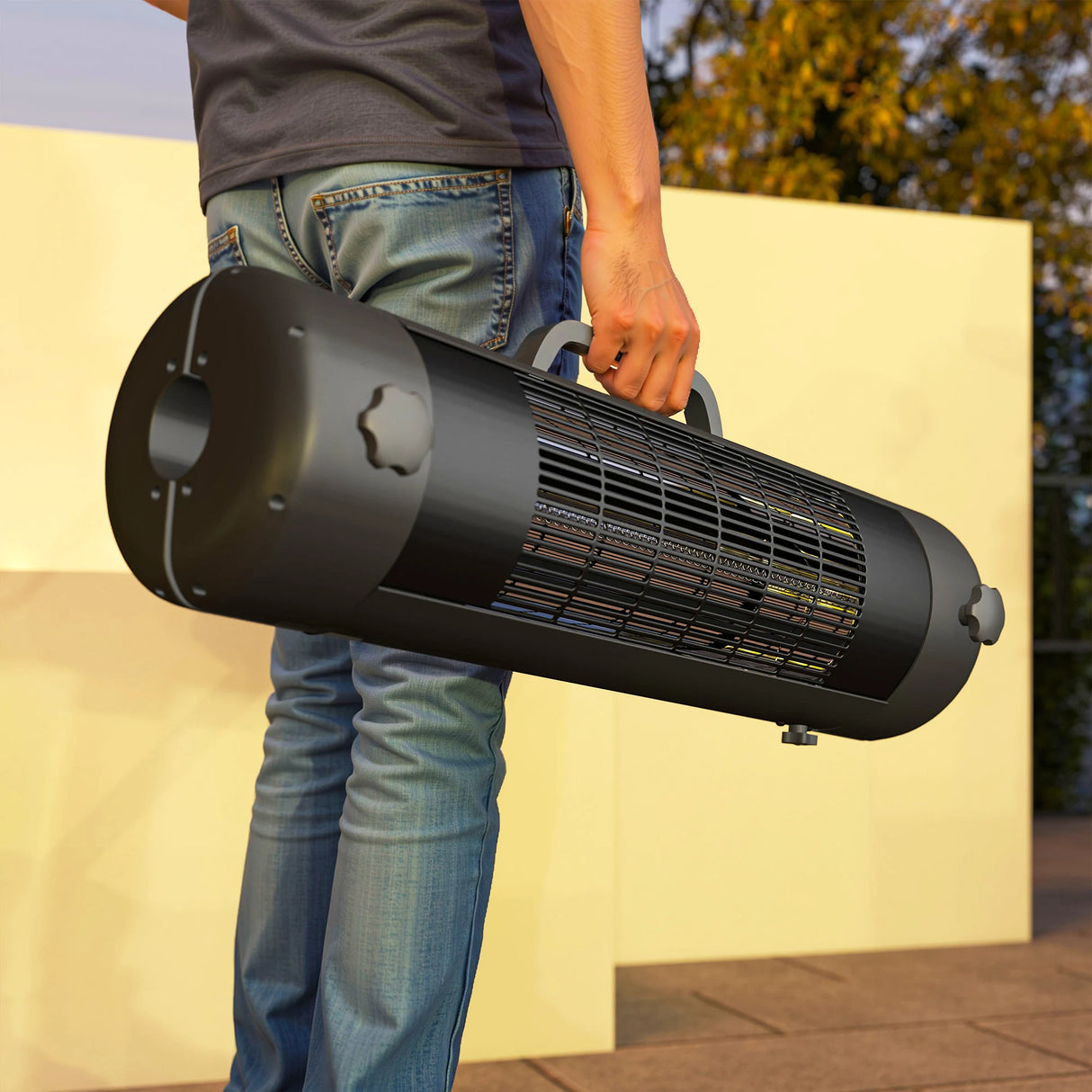 Outsunny Electric Umbrella Parasol Mounted Patio Heater for 25-70 mm Poles, 2000 W Outdoor Garden Heater with 2 Heat Setting, 6 Coverage, Tip-Over Protection, Black