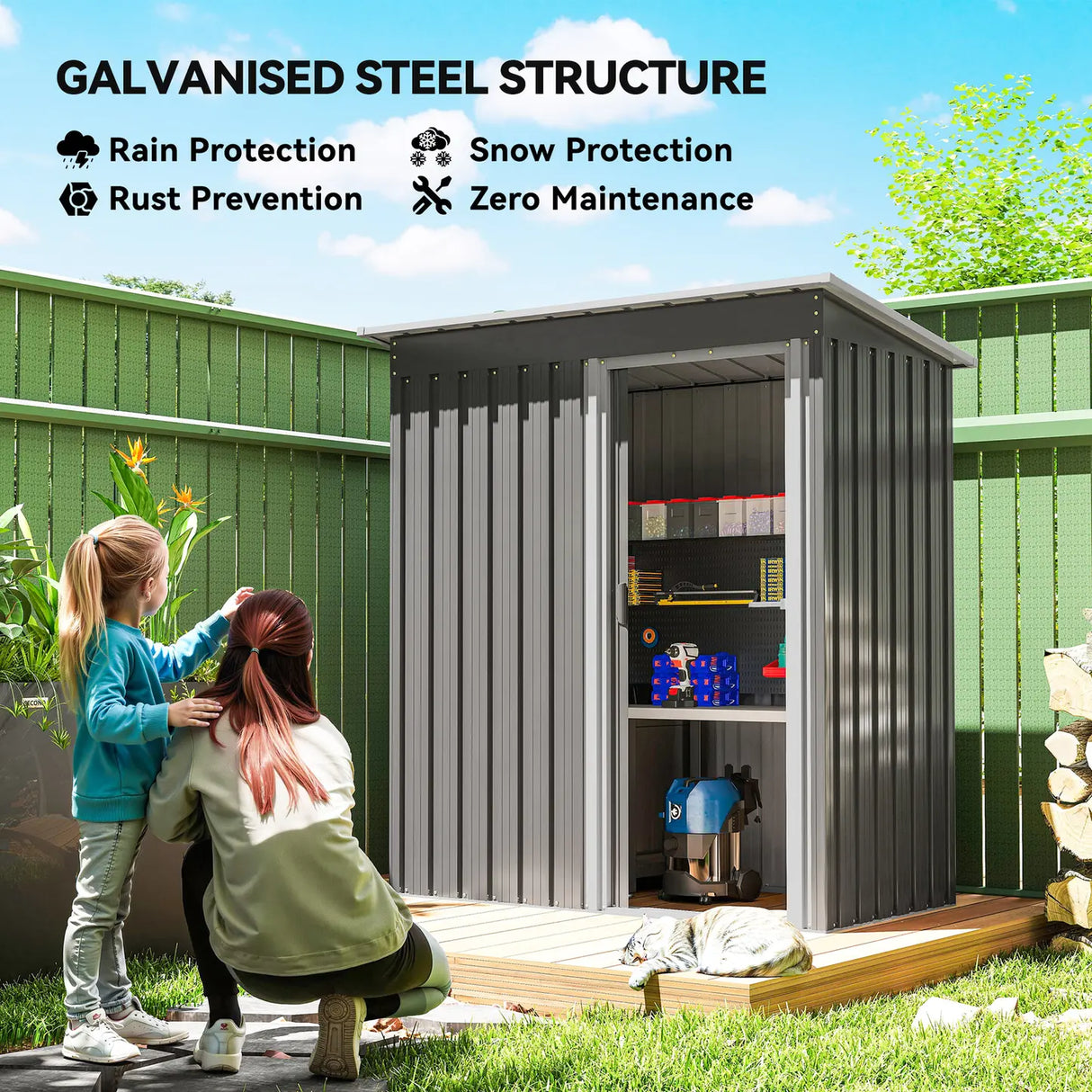 Outsunny 5x3 Storage Shed with Sliding Door and Sloped Roof for Garden, Light Grey