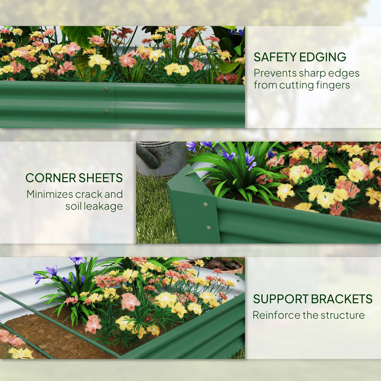 Outsunny 180 x 90cm Galvanised Steel Open Planter - Green