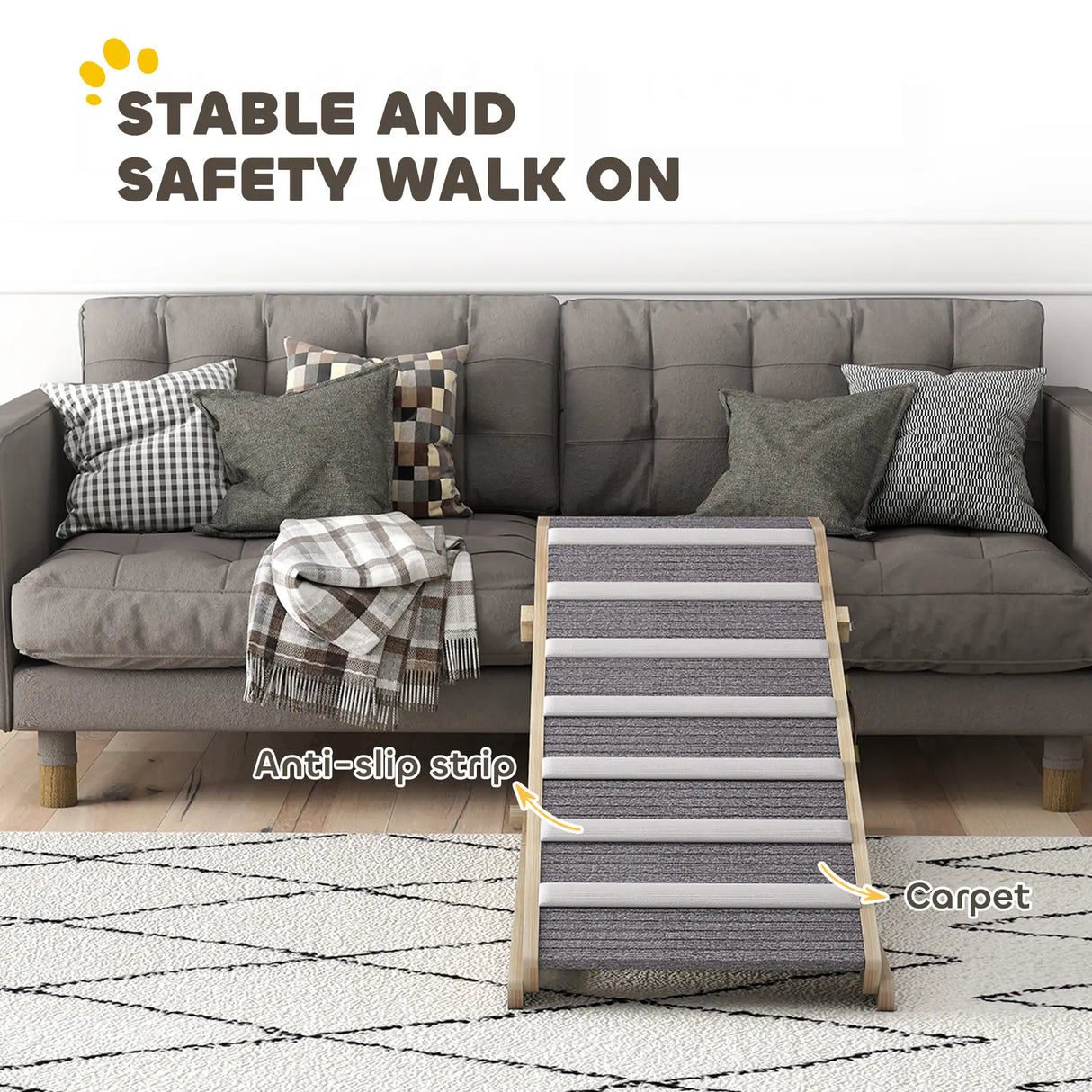 PawHut Dog Ramp for Couch, Adjustable Folding Pet Ramp, 4 Adjustable Height Dog Climbing Ladder, 35/43/47/50 cm Height