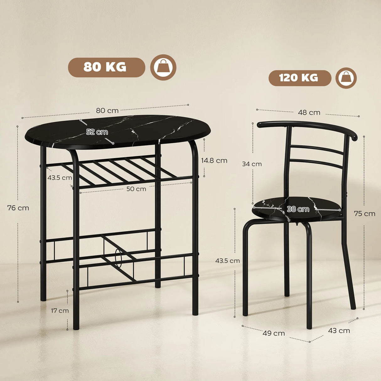 HOMCOM Three-Piece Compact Dining Set - Black