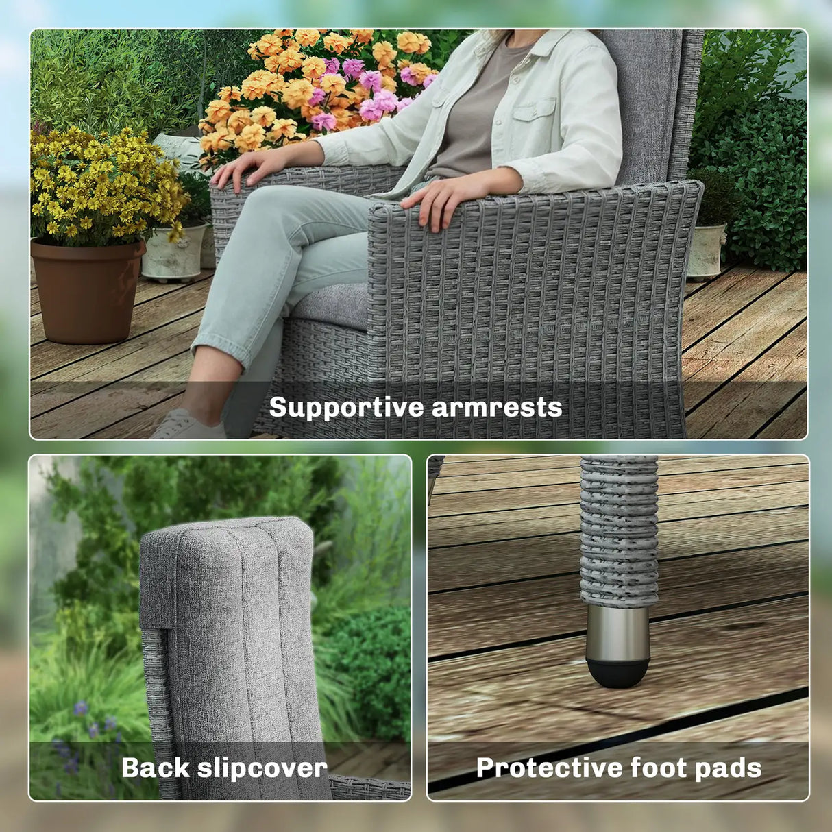 Outsunny 105-150 Reclining Rattan Chair - Light Grey