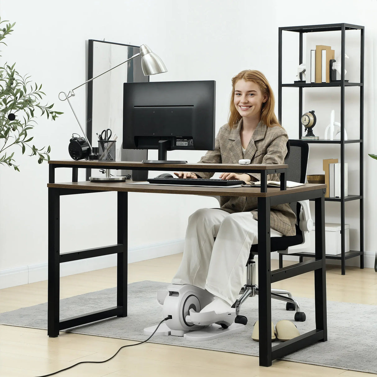 SPORTNOW Under Desk Elliptical Machine, Seated Pedal Exerciser, Mini Electric Elliptical Machine for Seniors with LCD Monitor, Remote Control and 10 Adjustable Speed, Quiet & Portable, White