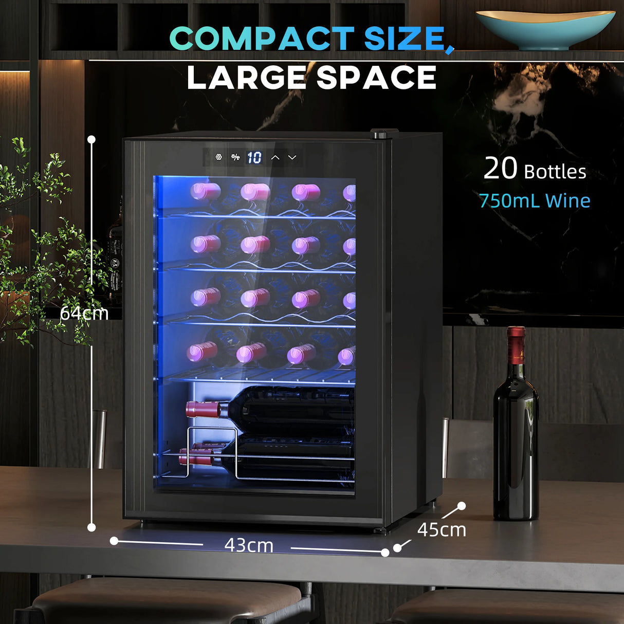 HOMCOM 20 Bottle 5-18 Countertop Wine Fridge - Black
