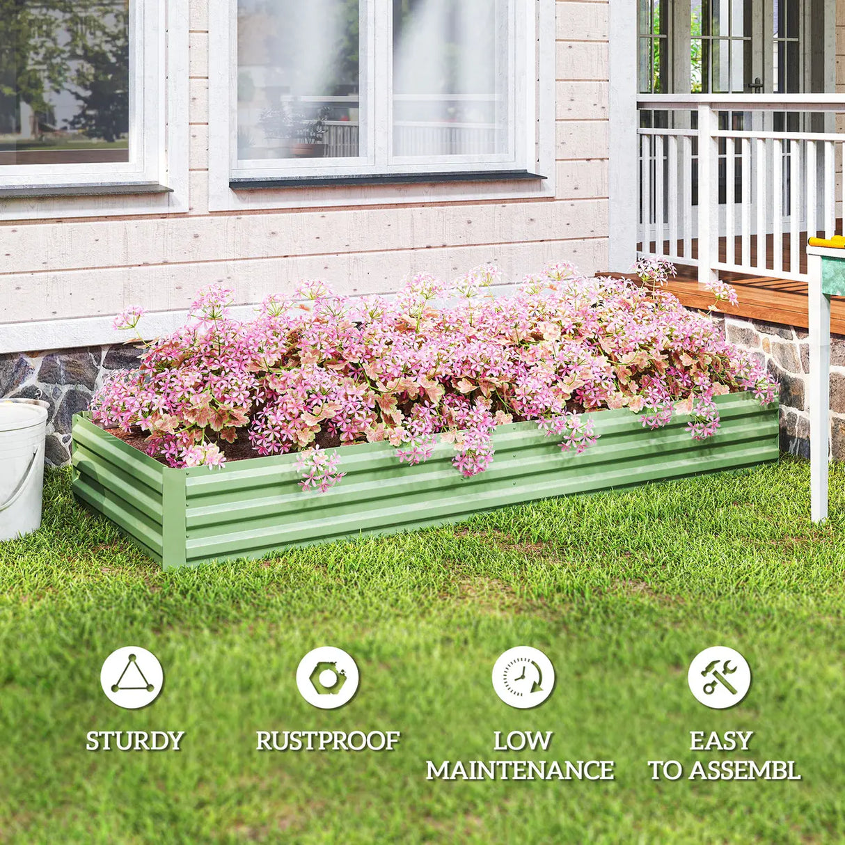 Outsunny Metal Raised Garden Bed Planter Box Outdoor Planters for Growing Flowers, Herbs, Green, Light Green