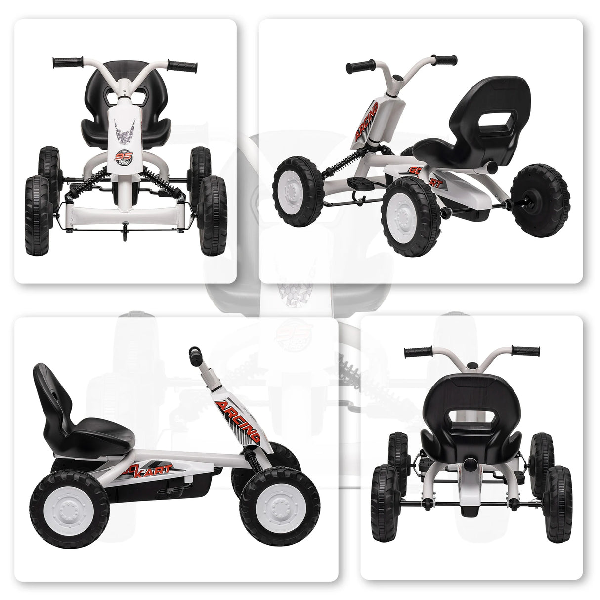 AIYAPLAY Kids Pedal Go Kart with Steel Frame, Sporty Design, for Ages 2-5 Years, White