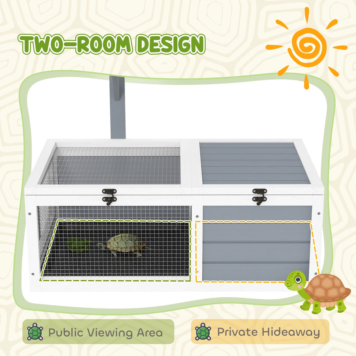 PawHut Wooden Tortoise Enclosure, Tortoise House w/ Lamp Holder, for Outdoor, Indoor, Light Grey