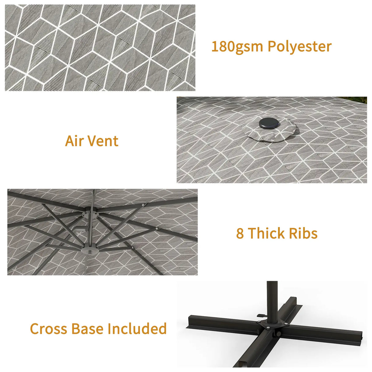 Outsunny 3(m) Convertible Cantilever Parasol and Centre-post Garden Parasol with Cross Base, 360 Rotation Banana Parasol with Crank Handle and 8 Ribs, Hanging Patio Umbrella, Black and White